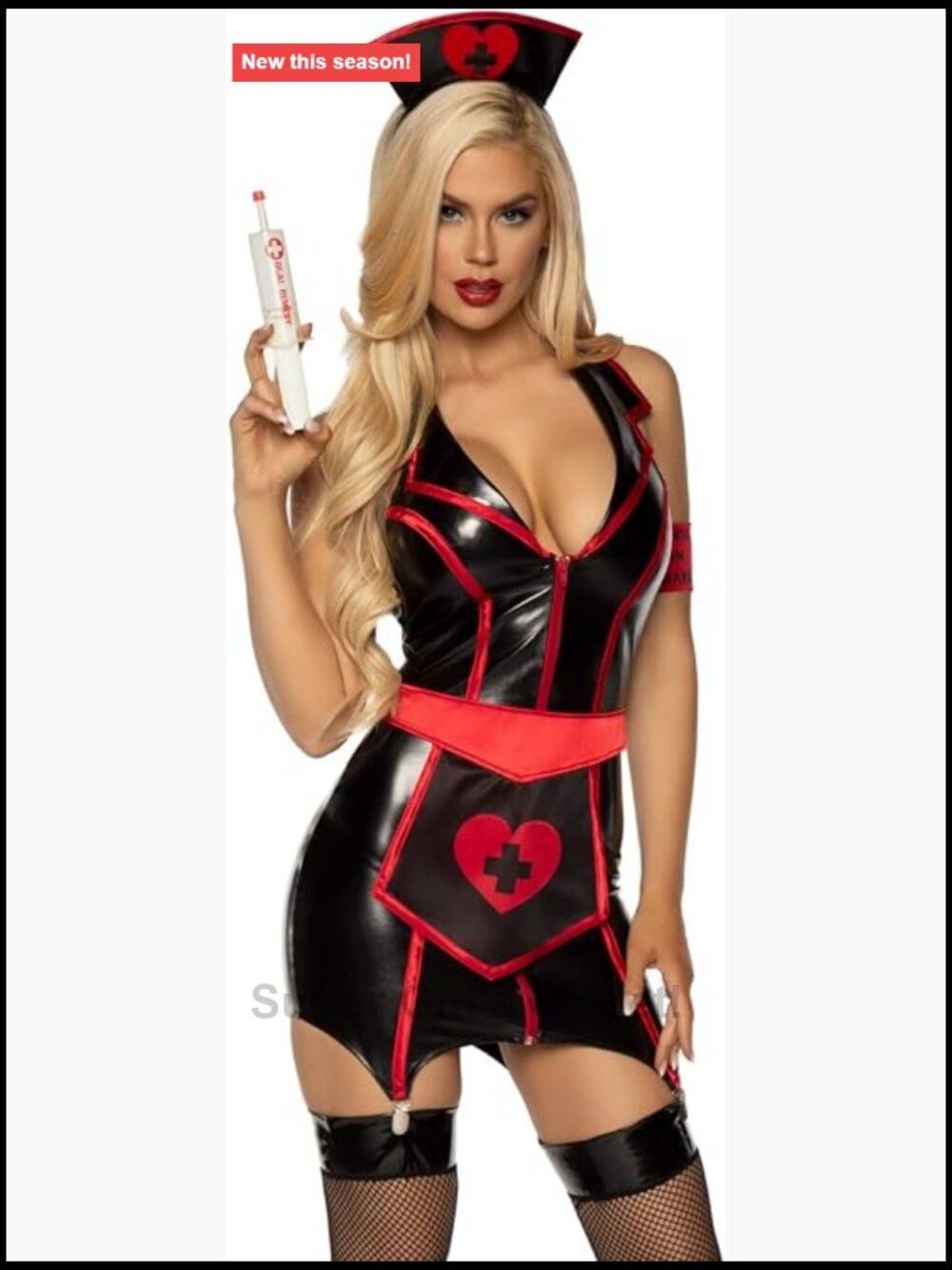Naughty Nurse Costume Set 4pc Vinyl Garter Dress Halloween